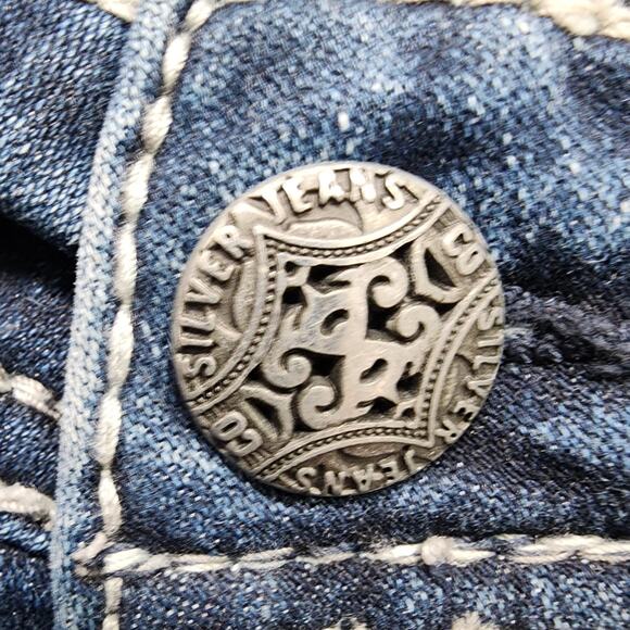 Silver Jeans Women W29/L22 1/2 Blue Dark Wash Suki Mid Capri Fluid Stretch Denim - Picture 2 of 15